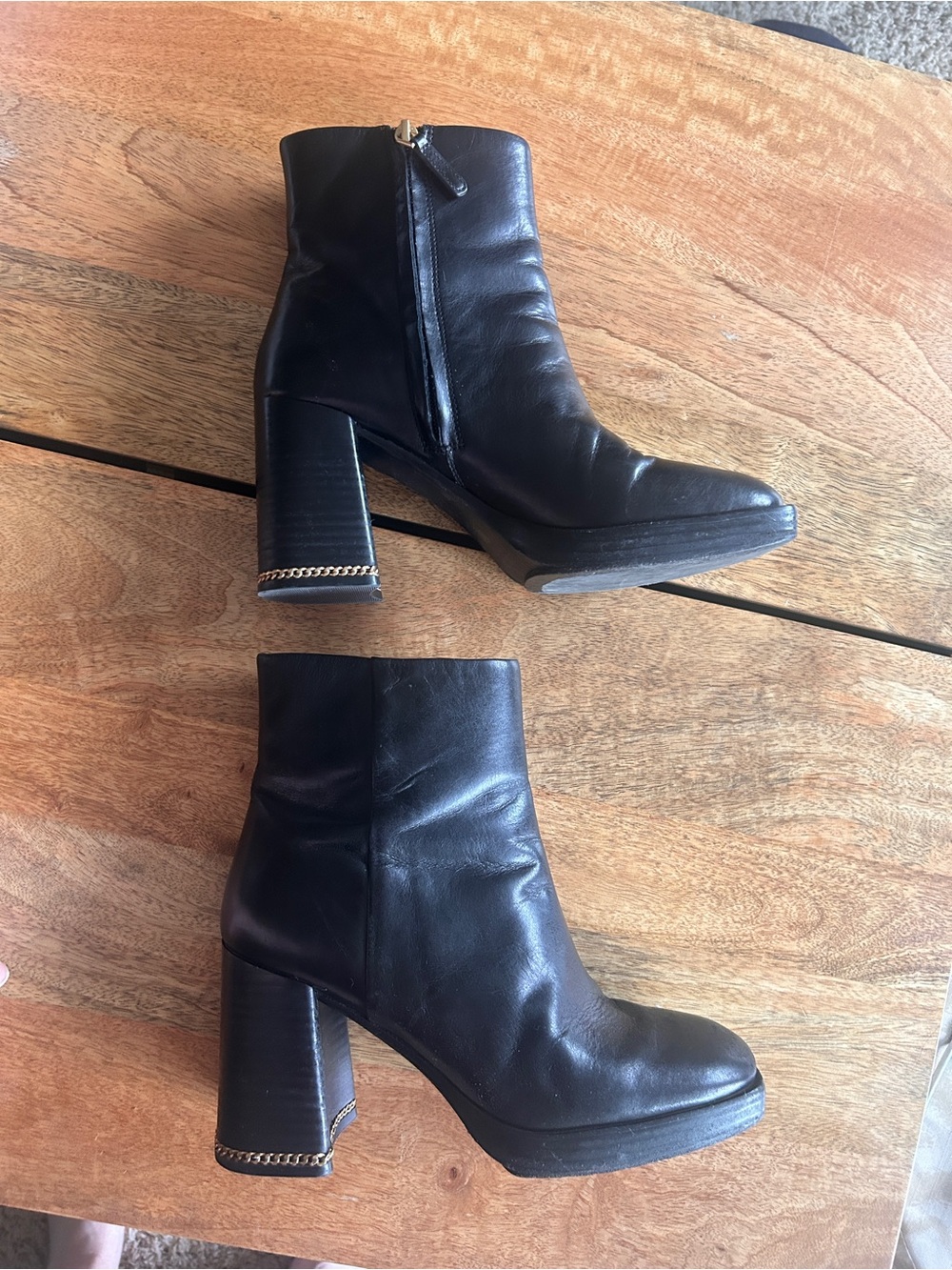 Tory Burch Ruby Black Leather Ankle Boots with Block Heel